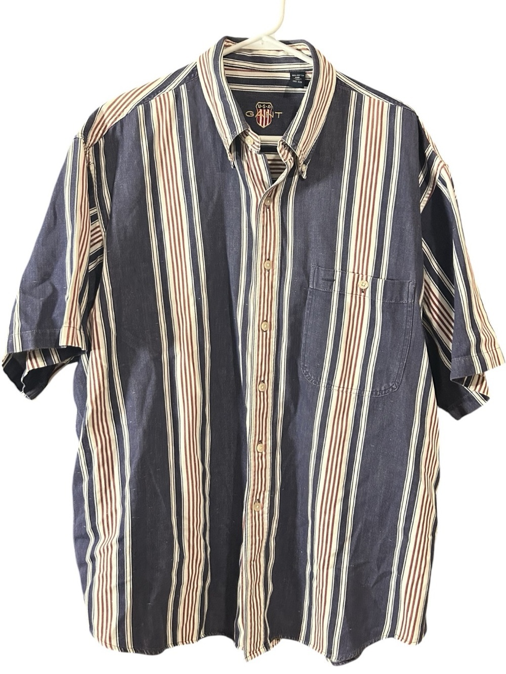 Gant USA Men’s Blue Stripe Button Down Shirt Short Sleeve 100% Cotton Size XXL